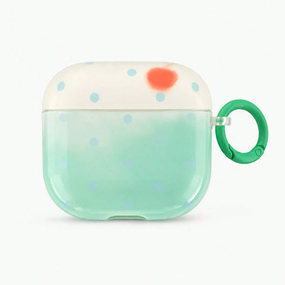 Korean Style Minimalist White & Green Polka Dot Colorblock Apple Earphone Case With Hanging Ring, Compatible With AirPods 4, 2, 3, Pro 3, Pro 2, Cute Protective Cover With Pendant, Spring/Summer Earph