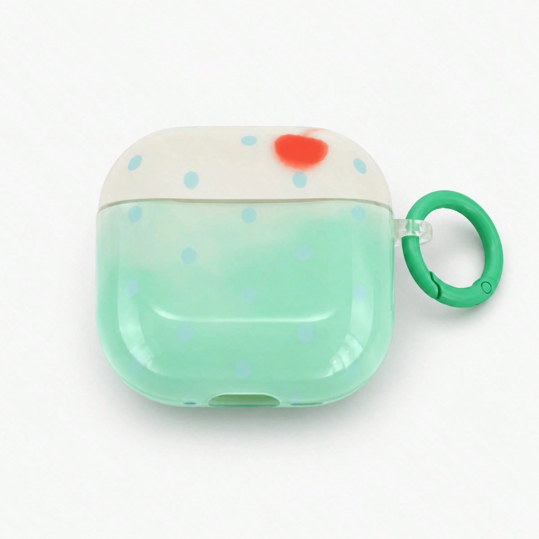 Korean Style Minimalist White & Green Polka Dot Colorblock Apple Earphone Case With Hanging Ring, Compatible With AirPods 4, 2, 3, Pro 3, Pro 2, Cute Protective Cover With Pendant, Spring/Summer Earph