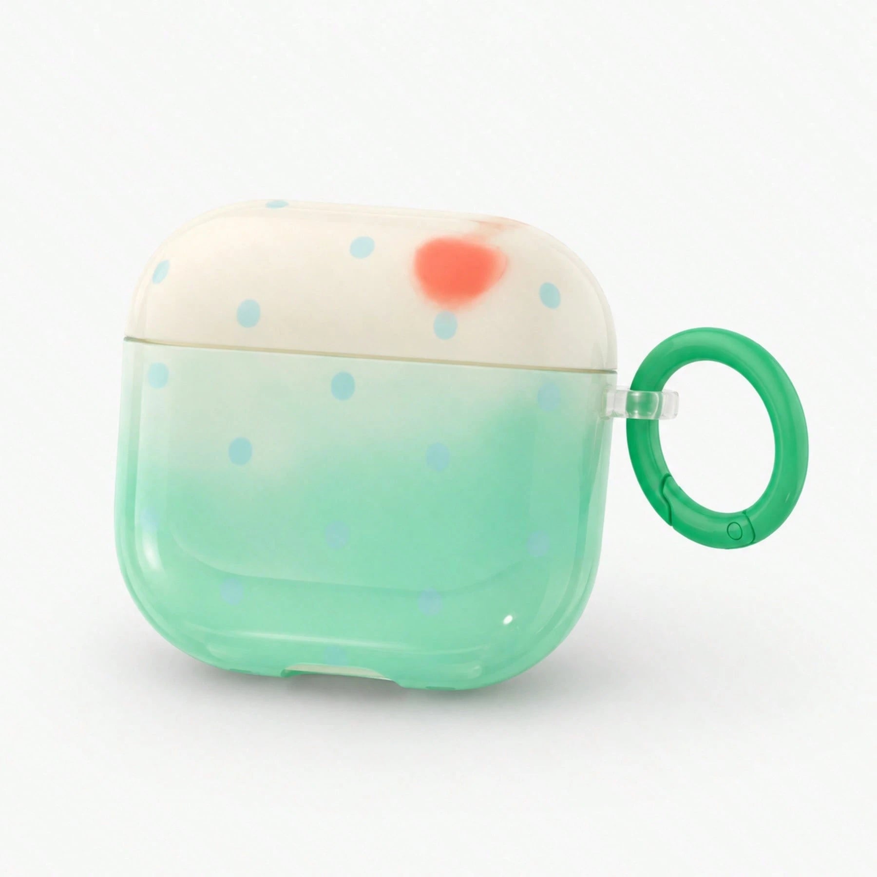 Korean Style Minimalist White & Green Polka Dot Colorblock Apple Earphone Case With Hanging Ring, Compatible With AirPods 4, 2, 3, Pro 3, Pro 2, Cute Protective Cover With Pendant, Spring/Summer Earph