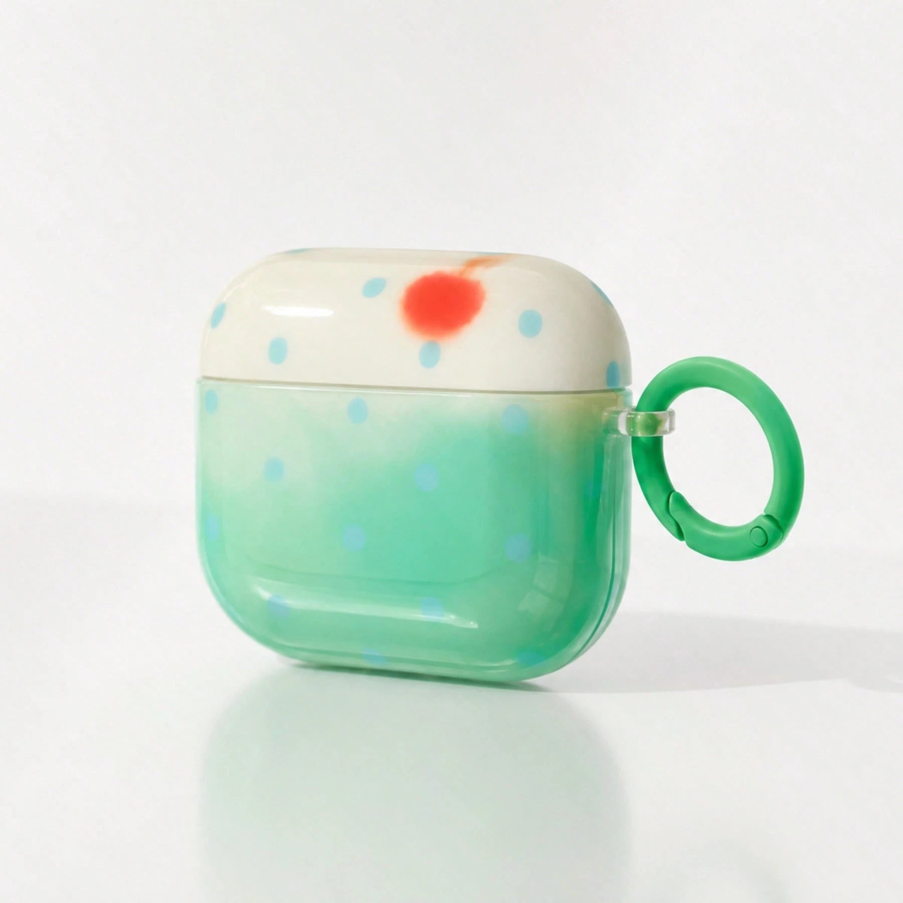 Korean Style Minimalist White & Green Polka Dot Colorblock Apple Earphone Case With Hanging Ring, Compatible With AirPods 4, 2, 3, Pro 3, Pro 2, Cute Protective Cover With Pendant, Spring/Summer Earph