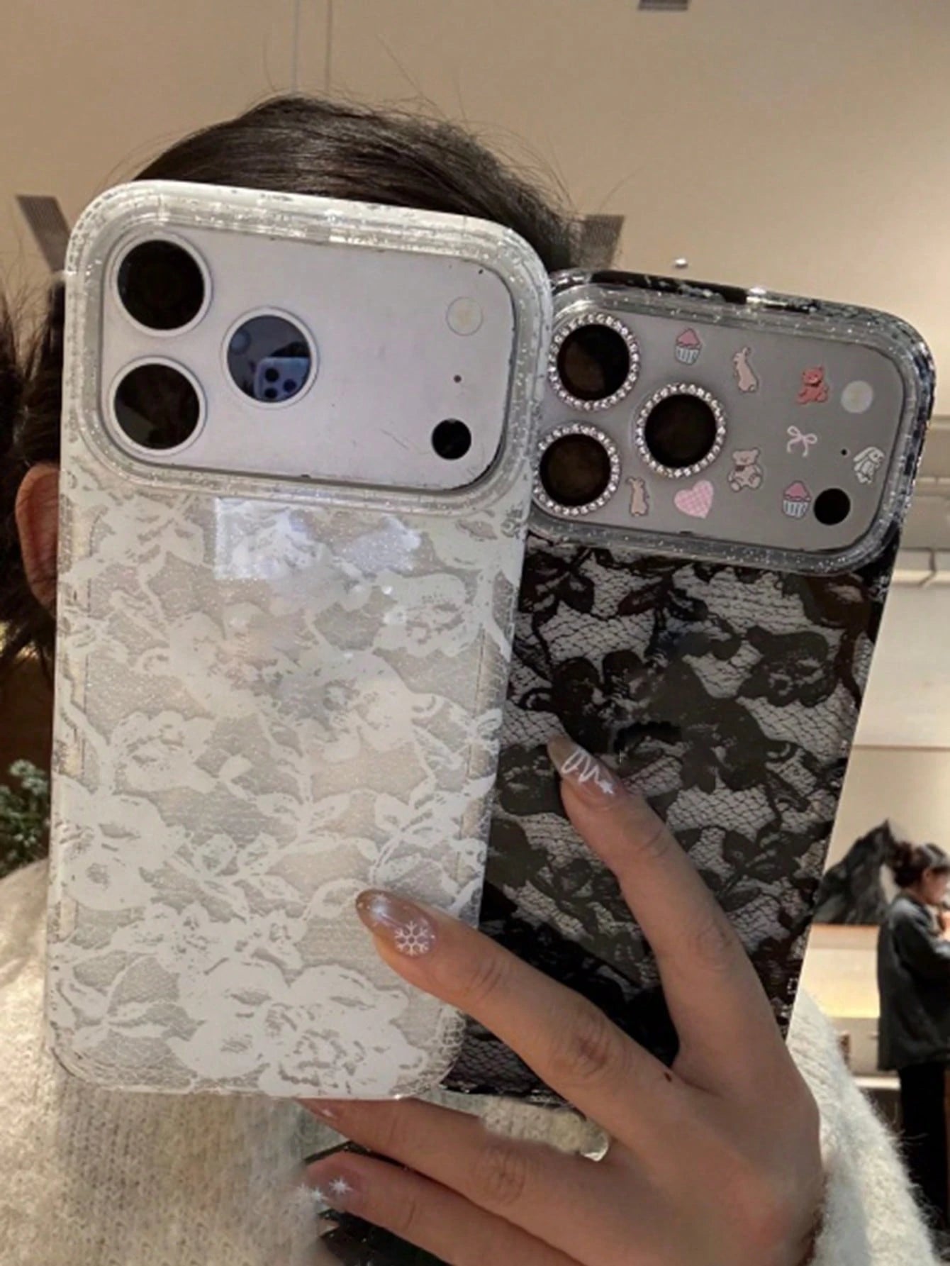 Lace Elements Fashion Phone Cases Shockproof Lace Floral Print Elegant Romantic Glitter Transparent Soft Phone Case, Compatible With IPhone 17 Pro Max, 17 Pro, 17, 16 Pro Max, 16 Pro, 16, 15 Pro Max