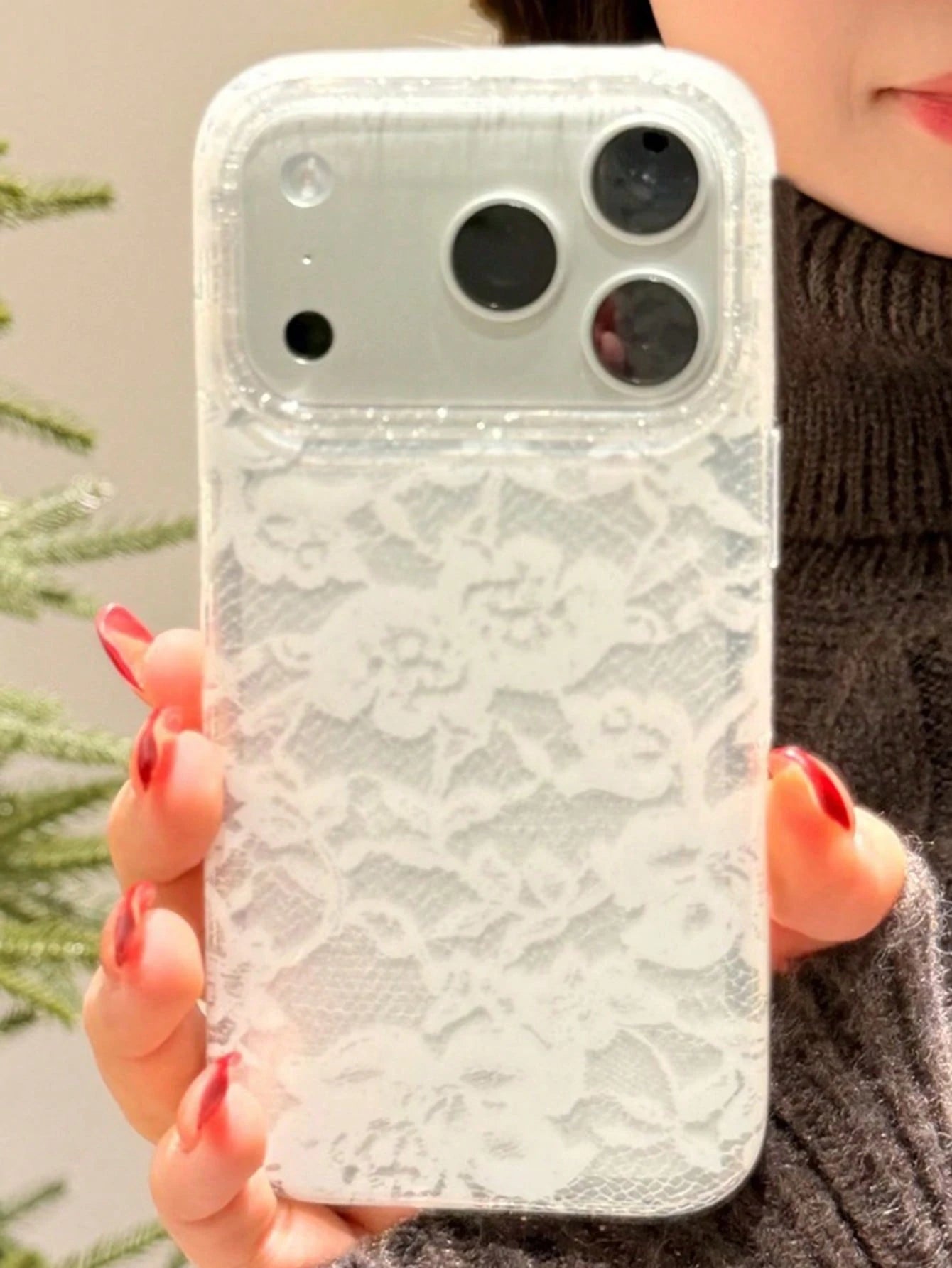 Lace Elements Fashion Phone Cases Shockproof Lace Floral Print Elegant Romantic Glitter Transparent Soft Phone Case, Compatible With IPhone 17 Pro Max, 17 Pro, 17, 16 Pro Max, 16 Pro, 16, 15 Pro Max