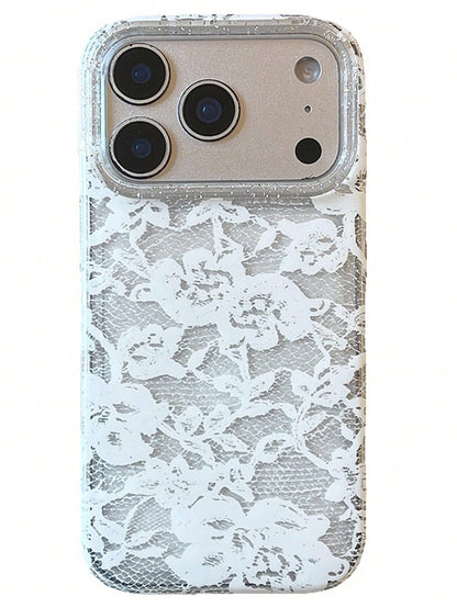 Lace Elements Fashion Phone Cases Shockproof Lace Floral Print Elegant Romantic Glitter Transparent Soft Phone Case, Compatible With IPhone 17 Pro Max, 17 Pro, 17, 16 Pro Max, 16 Pro, 16, 15 Pro Max