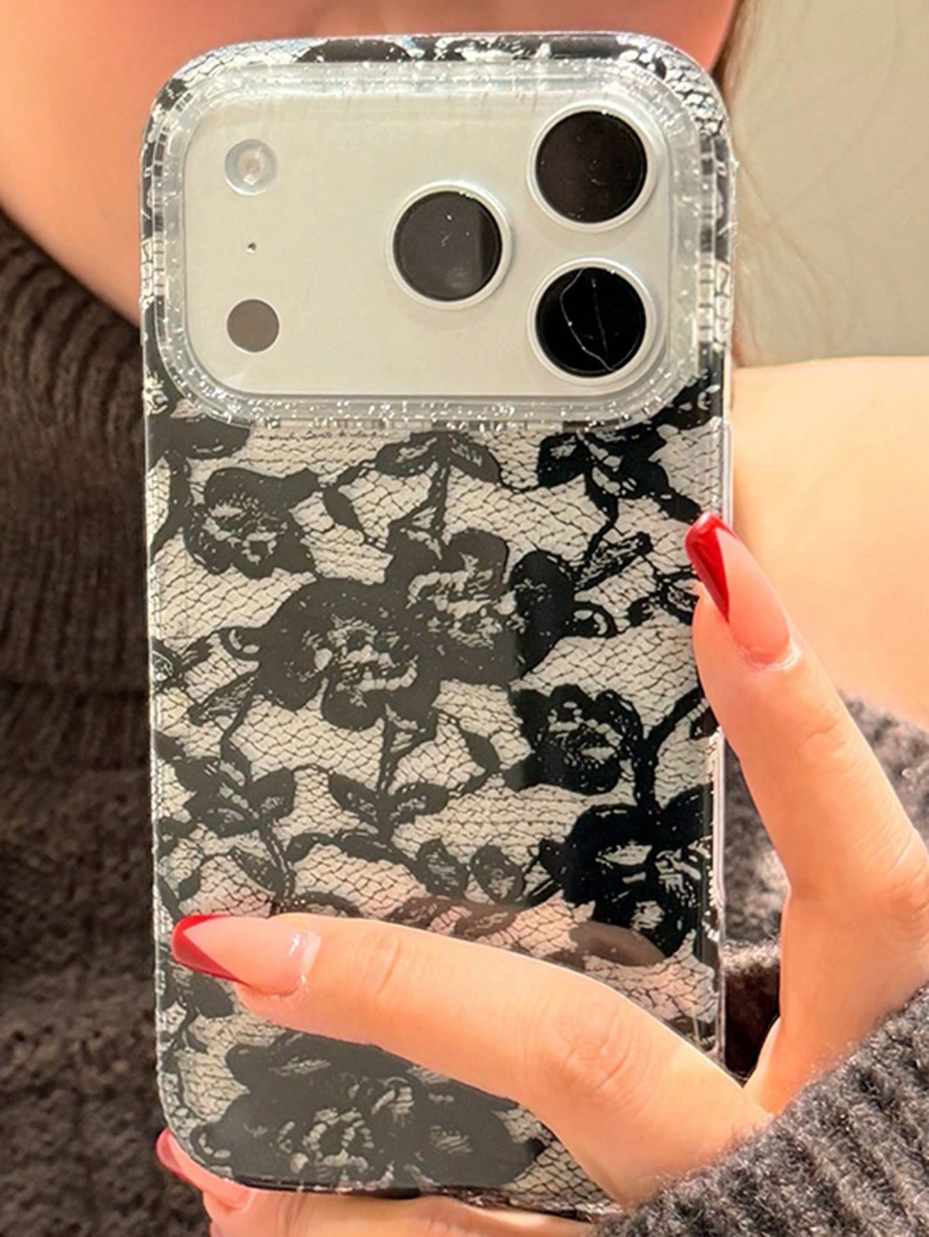 Lace Elements Fashion Phone Cases Shockproof Lace Floral Print Elegant Romantic Glitter Transparent Soft Phone Case, Compatible With IPhone 17 Pro Max, 17 Pro, 17, 16 Pro Max, 16 Pro, 16, 15 Pro Max