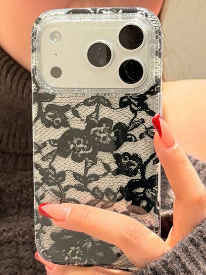 Lace Elements Fashion Phone Cases Shockproof Lace Floral Print Elegant Romantic Glitter Transparent Soft Phone Case, Compatible With IPhone 17 Pro Max, 17 Pro, 17, 16 Pro Max, 16 Pro, 16, 15 Pro Max