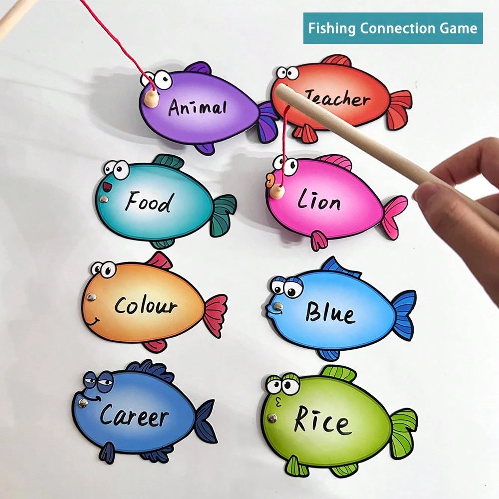 Lachilly Wooden Magnetic Fishing Game With Erasable Cards, Fine Motor Skills Toy, DIY Fishing Catch Handwritten Numbers ABC Letters Common Words Counting Color Sorting Puzzle, Spelling Reading Board G