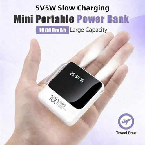LADAPU 10000mAh 5V5W Cute Mini Portable Pocket Size Slow Charging Power Bank, Small Size Large Capacity High Appearance, Build With 3 Cables, High-Speed Rechargeable Battery, For Android Phone, Gifts