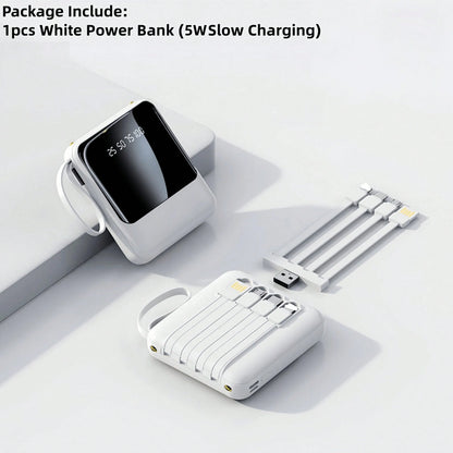 LADAPU 10000mAh 5V5W Cute Mini Portable Pocket Size Slow Charging Power Bank, Small Size Large Capacity High Appearance, Build With 3 Cables, High-Speed Rechargeable Battery, For Android Phone, Gifts