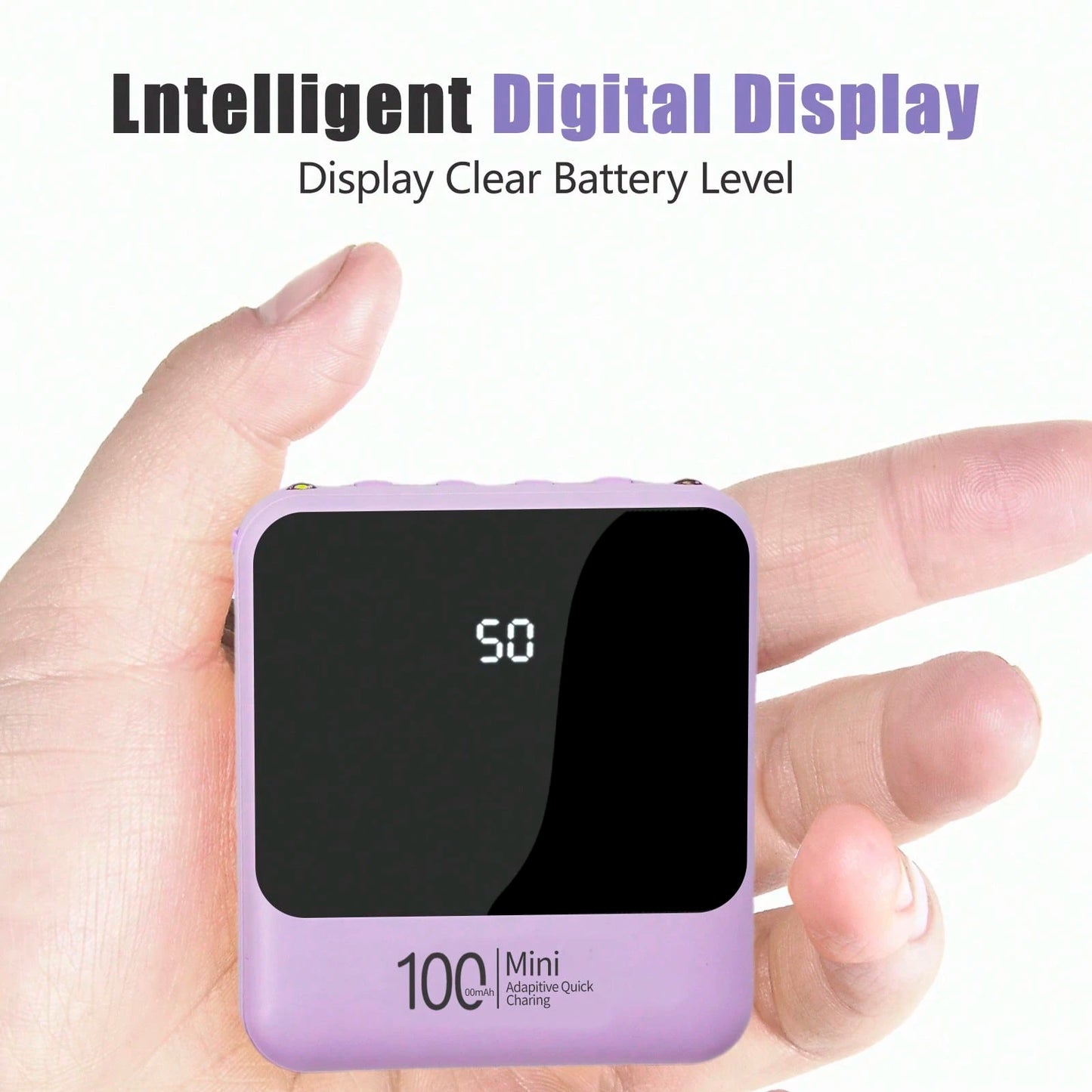 LADAPU 10000mAh 5V5W Cute Mini Portable Pocket Size Slow Charging Power Bank, Small Size Large Capacity High Appearance, Build With 3 Cables, High-Speed Rechargeable Battery, For Android Phone, Gifts