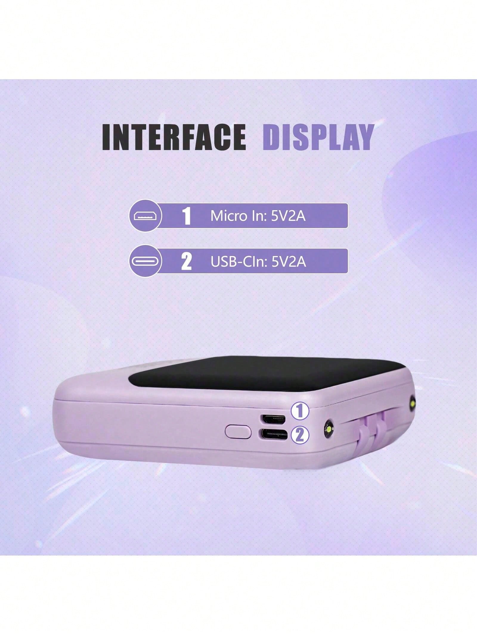 LADAPU 10000mAh 5V5W Cute Mini Portable Pocket Size Slow Charging Power Bank, Small Size Large Capacity High Appearance, Build With 3 Cables, High-Speed Rechargeable Battery, For Android Phone, Gifts