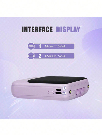 LADAPU 10000mAh 5V5W Cute Mini Portable Pocket Size Slow Charging Power Bank, Small Size Large Capacity High Appearance, Build With 3 Cables, High-Speed Rechargeable Battery, For Android Phone, Gifts