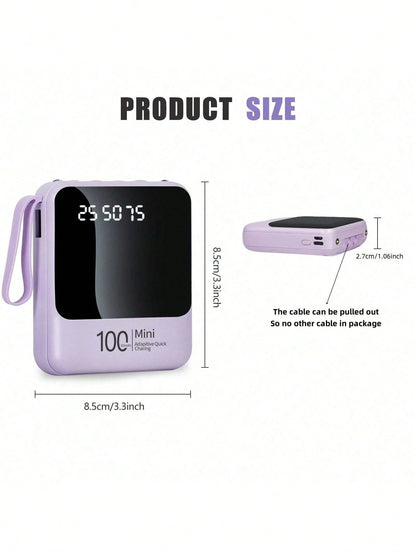 LADAPU 10000mAh 5V5W Cute Mini Portable Pocket Size Slow Charging Power Bank, Small Size Large Capacity High Appearance, Build With 3 Cables, High-Speed Rechargeable Battery, For Android Phone, Gifts