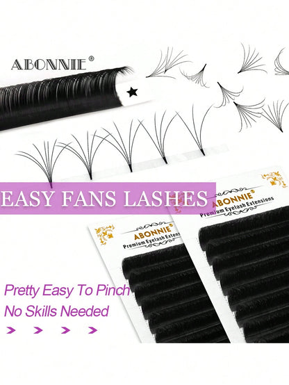 LAKANAKU Abonnie 12Rows D Curl Mix Easy Fans Volume Lashes Extensions Auto Fans Eyelashes Extensions False Eyelashes Blooming Easy Fan Volume Cilios Lash Clusters,Eye Lash Clusters,Individual Eyelashe