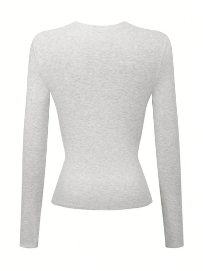 Lalippa 3pcs Women Cotton Long Sleeve Solid Color Fitted Crew Neck T-Shirts