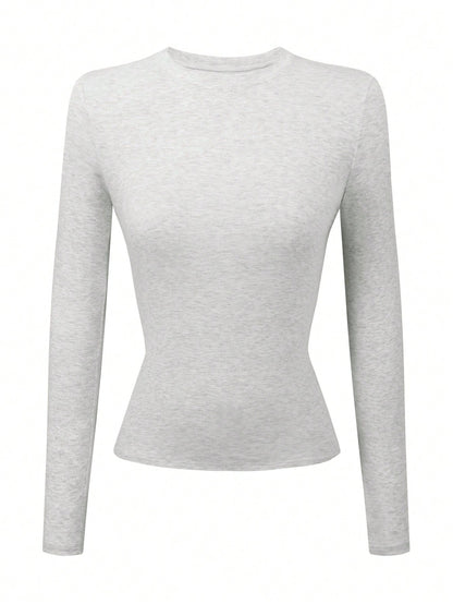 Lalippa 3pcs Women Cotton Long Sleeve Solid Color Fitted Crew Neck T-Shirts