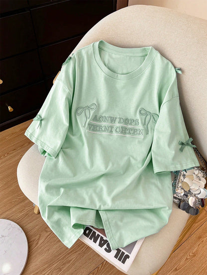 Lalippa Striped Digital Print Casual Oversized Mid-Length Round Neck Drop Shoulder Women T-Shirt, Gift For Friends