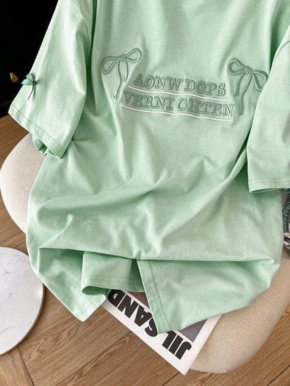 Lalippa Striped Digital Print Casual Oversized Mid-Length Round Neck Drop Shoulder Women T-Shirt, Gift For Friends
