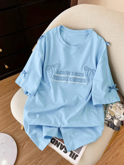 Lalippa Striped Digital Print Casual Oversized Mid-Length Round Neck Drop Shoulder Women T-Shirt, Gift For Friends