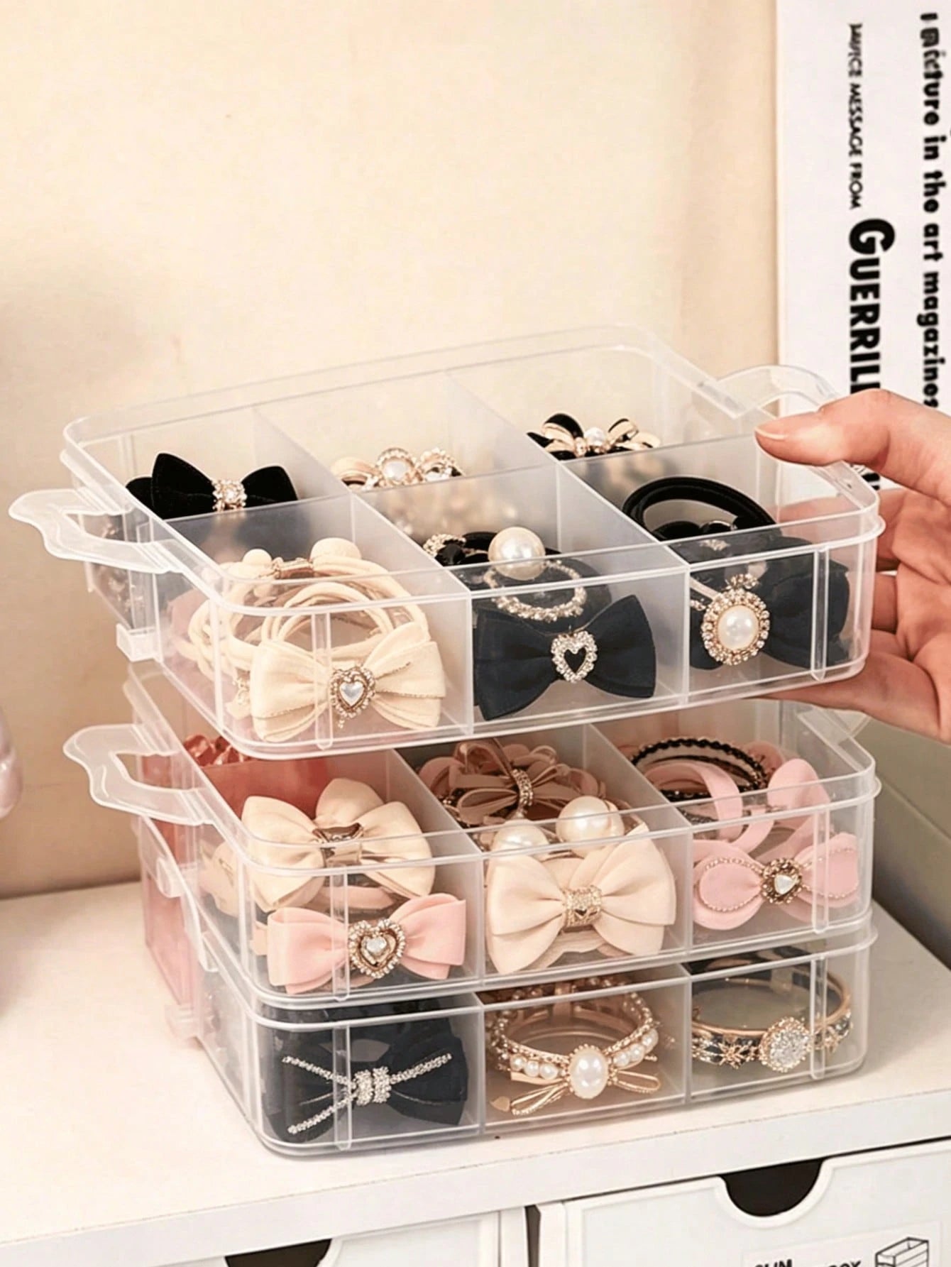 Large Capacity Baby Hair Accessories Storage Box With Handle, Transparent Baby Care Storage Box, Suitable For Hair Clips, Bows, Baby Supplies