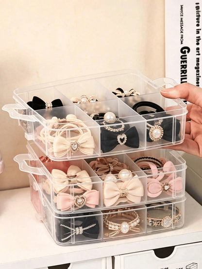 Large Capacity Baby Hair Accessories Storage Box With Handle, Transparent Baby Care Storage Box, Suitable For Hair Clips, Bows, Baby Supplies