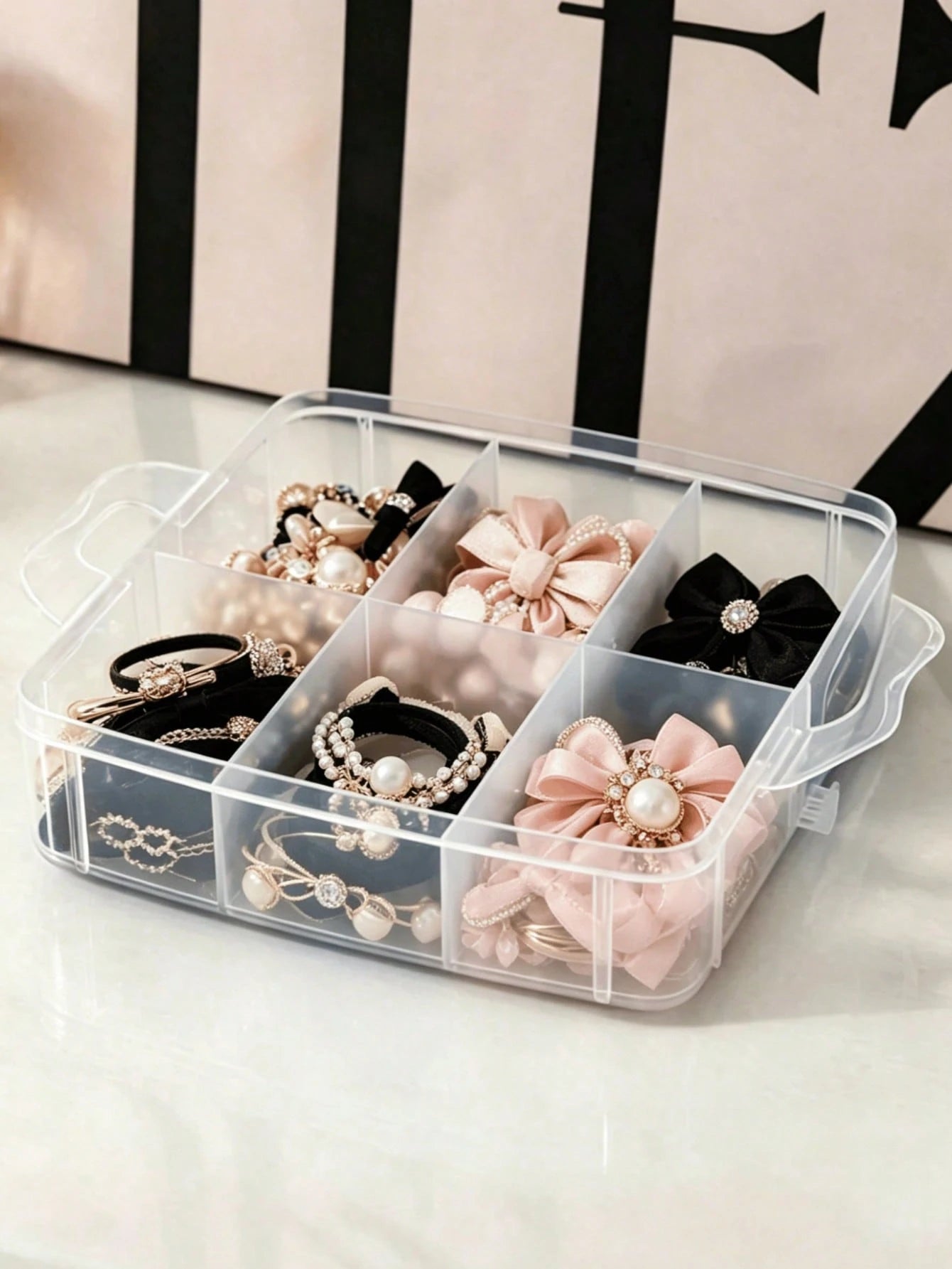 Large Capacity Baby Hair Accessories Storage Box With Handle, Transparent Baby Care Storage Box, Suitable For Hair Clips, Bows, Baby Supplies