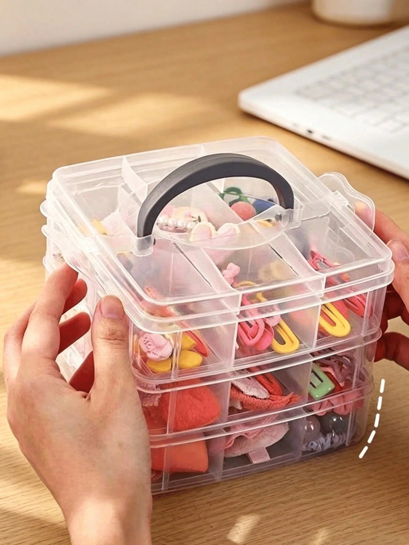 Large Capacity Baby Hair Accessories Storage Box With Handle, Transparent Baby Care Storage Box, Suitable For Hair Clips, Bows, Baby Supplies