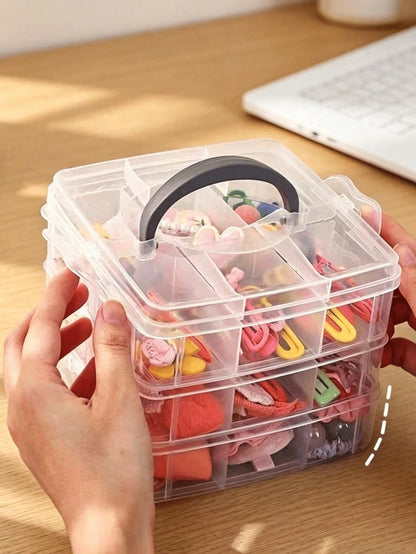 Large Capacity Baby Hair Accessories Storage Box With Handle, Transparent Baby Care Storage Box, Suitable For Hair Clips, Bows, Baby Supplies