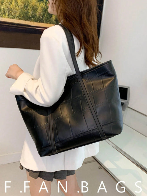 Large Capacity Embossed Women's New Korean Style Versatile Embossed Shoulder Fashion Commuter Tote Bag