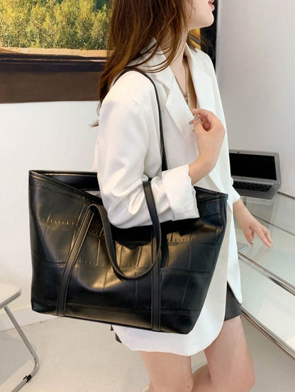 Large Capacity Embossed Women's New Korean Style Versatile Embossed Shoulder Fashion Commuter Tote Bag