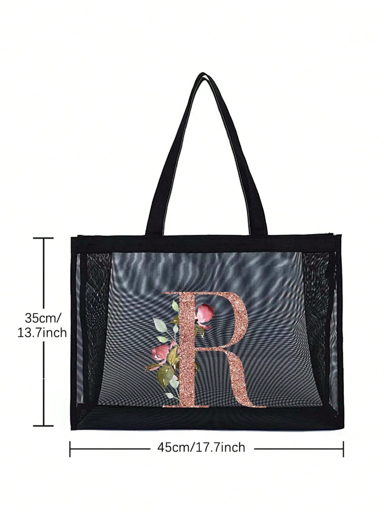 Large Capacity Tote Bags Beach Bag Women's Outdoor Fashion Shoulder Bag Handbags Shopping Bags Letter Print Organizer Mesh Bag Multifunctional Portable Storage Bags For Travel Camping Seabeach, Summer