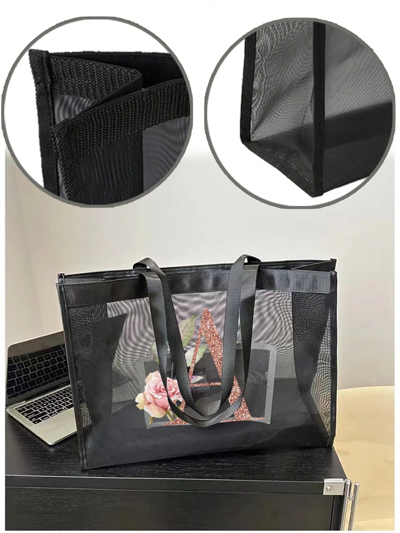 Large Capacity Tote Bags Beach Bag Women's Outdoor Fashion Shoulder Bag Handbags Shopping Bags Letter Print Organizer Mesh Bag Multifunctional Portable Storage Bags For Travel Camping Seabeach, Summer