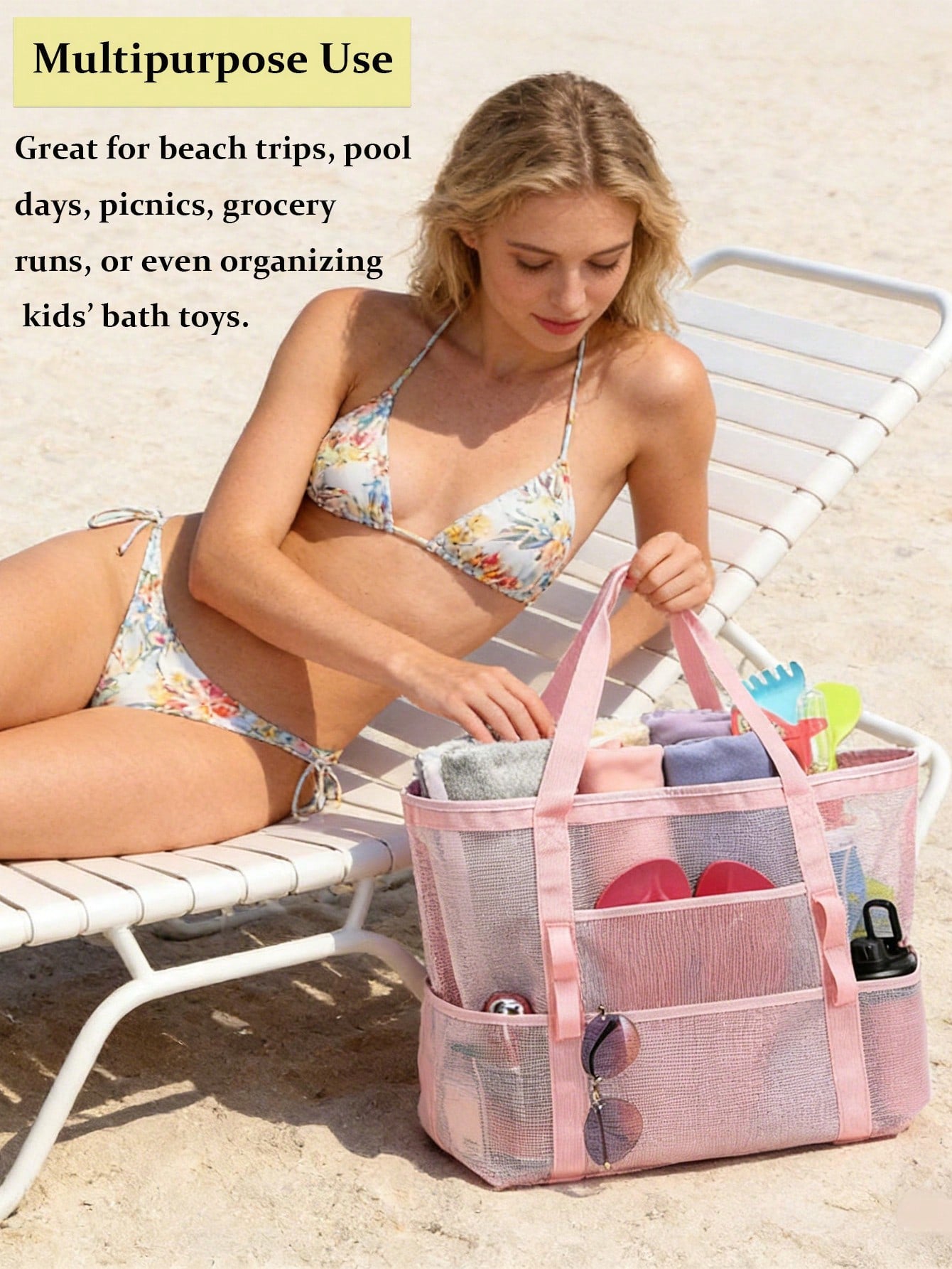 Large Capacity Waterproof Beach Bag Summer Portable Mesh Travel Bag Swim Shoulder Tote Handbag Bath Storage Bag Beach Black Purse For Travel Vacation