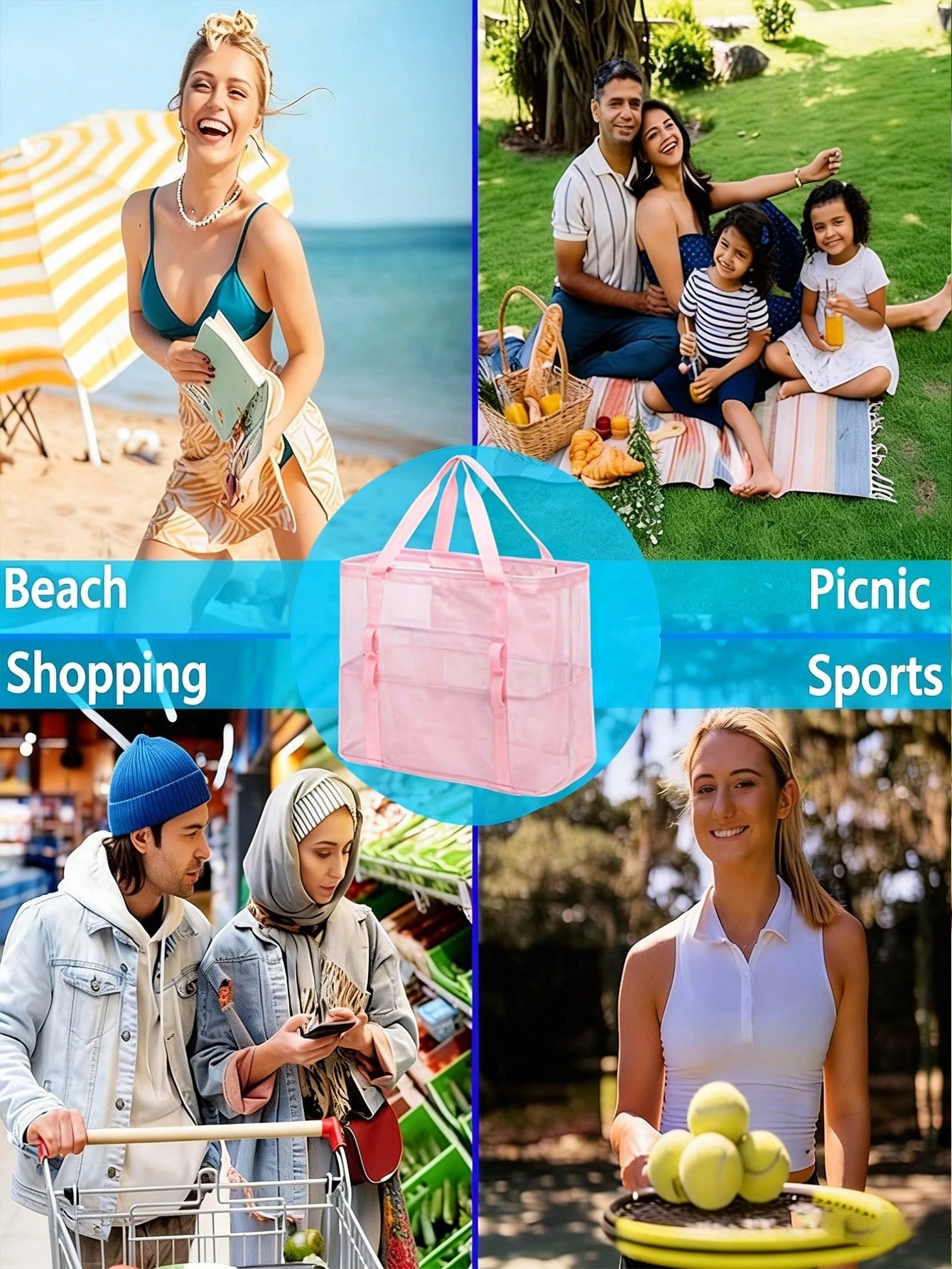 Large Capacity Waterproof Beach Bag Summer Portable Mesh Travel Bag Swim Shoulder Tote Handbag Bath Storage Bag Beach Black Purse For Travel Vacation