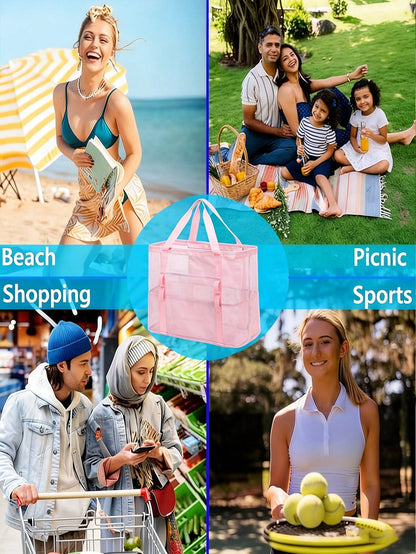 Large Capacity Waterproof Beach Bag Summer Portable Mesh Travel Bag Swim Shoulder Tote Handbag Bath Storage Bag Beach Black Purse For Travel Vacation