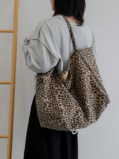 Large Leopard Print Tote Bag, High Capacity Shoulder Bag, Underarm Bag Essential For Commuting, Backpack, Large Capacity, Portable, Suitable For Teenagers, Women, College Students, White-Collar Worker