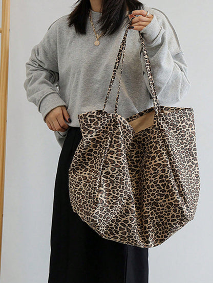 Large Leopard Print Tote Bag, High Capacity Shoulder Bag, Underarm Bag Essential For Commuting, Backpack, Large Capacity, Portable, Suitable For Teenagers, Women, College Students, White-Collar Worker