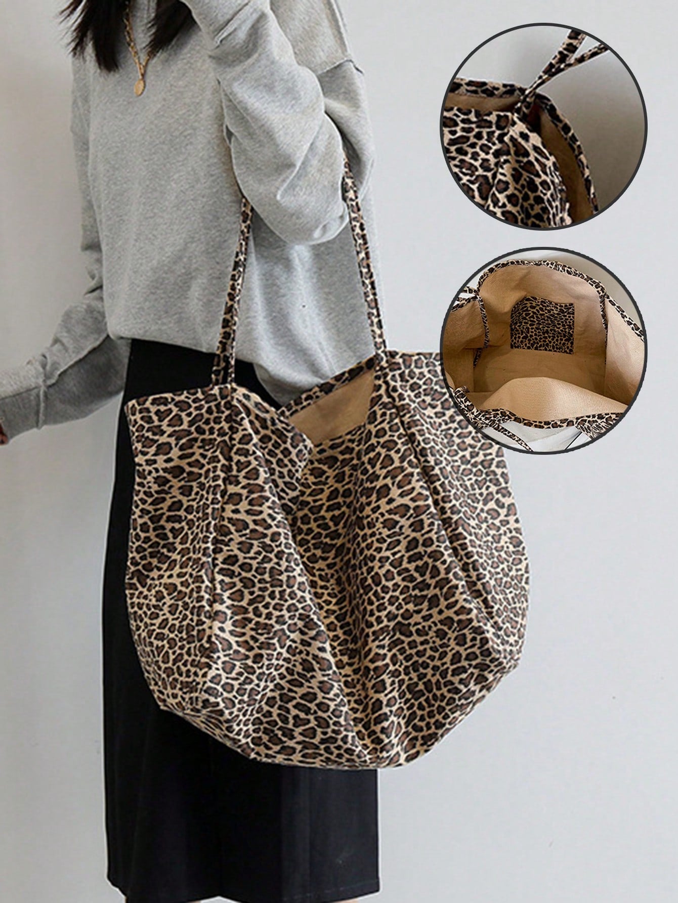 Large Leopard Print Tote Bag, High Capacity Shoulder Bag, Underarm Bag Essential For Commuting, Backpack, Large Capacity, Portable, Suitable For Teenagers, Women, College Students, White-Collar Worker