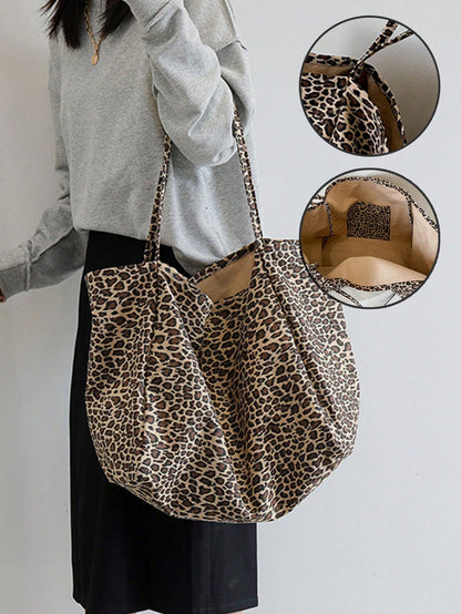 Large Leopard Print Tote Bag, High Capacity Shoulder Bag, Underarm Bag Essential For Commuting, Backpack, Large Capacity, Portable, Suitable For Teenagers, Women, College Students, White-Collar Worker