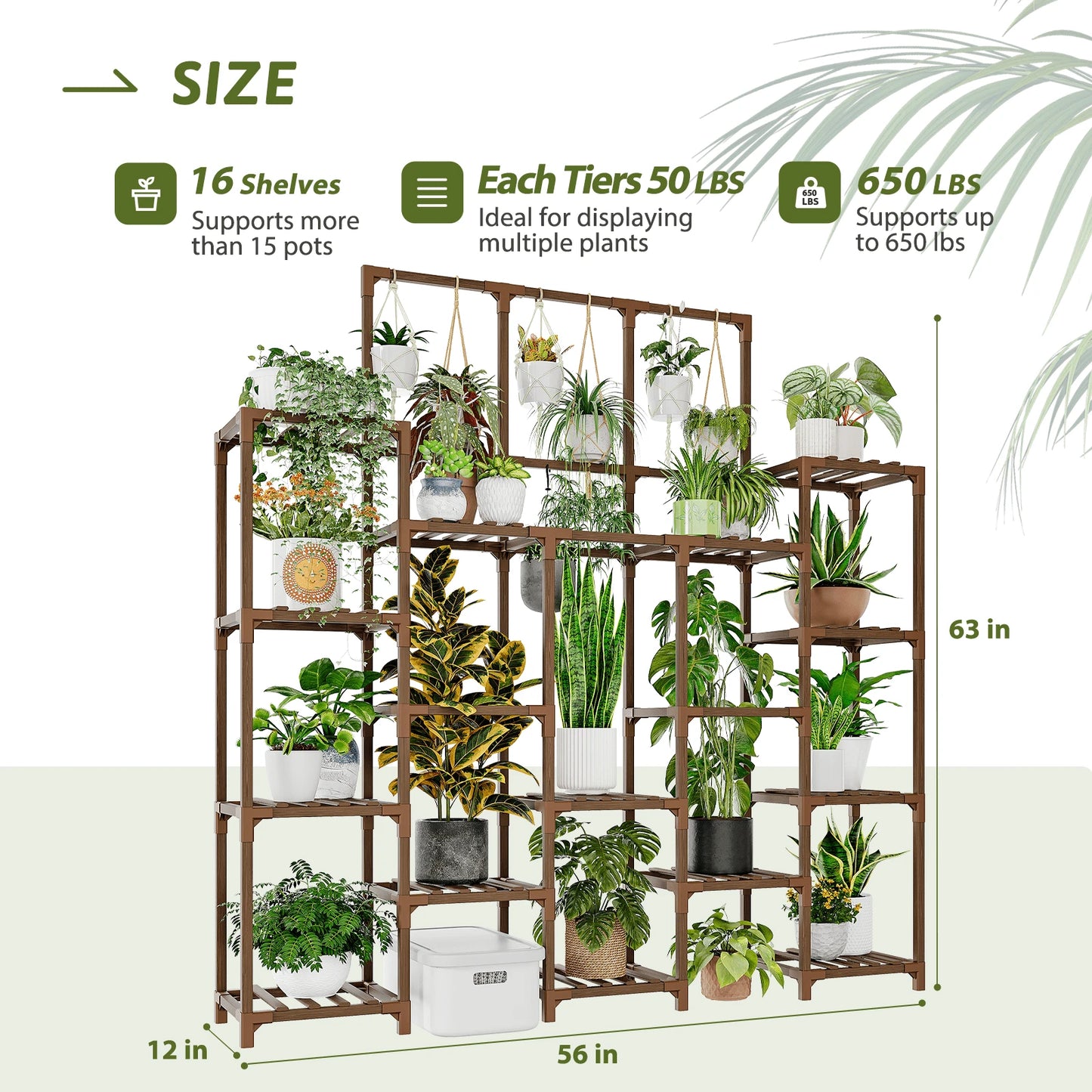 Large Plant Stand Indoor Outdoor 63" Tall Plant Shelf For Plants 14-Tier Large Plant Sheves For Living Room Heavy Duty Plant Rack Garden Balcony Patio Hanging Planter