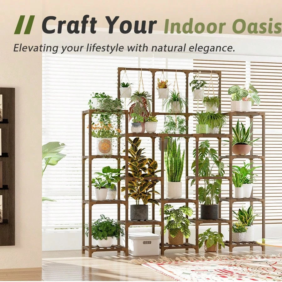 Large Plant Stand Indoor Outdoor 63" Tall Plant Shelf For Plants 14-Tier Large Plant Sheves For Living Room Heavy Duty Plant Rack Garden Balcony Patio Hanging Planter