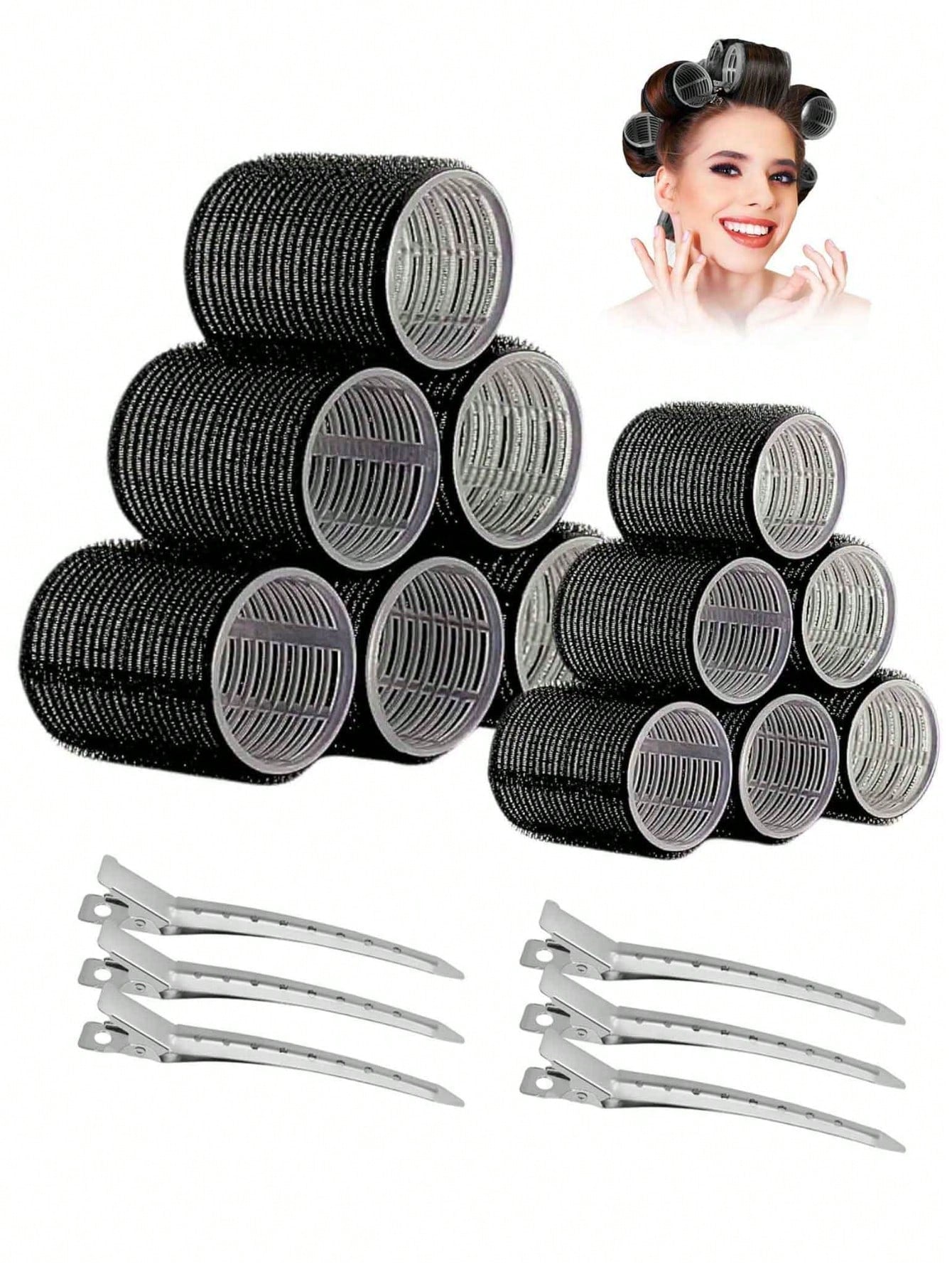 Large Size Hair Rollers With Clips, Self-Gripping Curler Suitable For Long/Medium/Short Hair And Bangs, DIY Hair Curling Tool (Includes 12pcs Large Roller Tubes + 6pcs Clips)