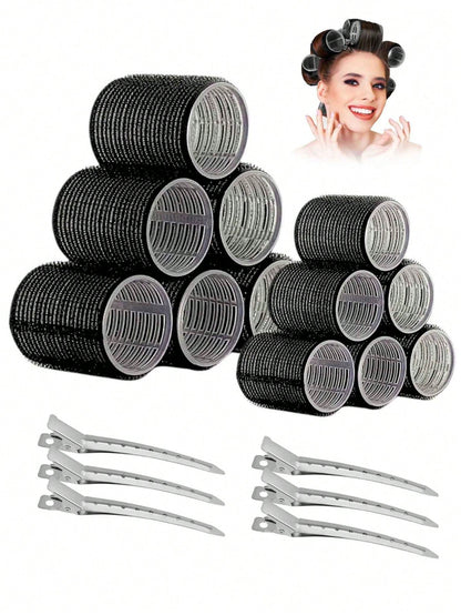 Large Size Hair Rollers With Clips, Self-Gripping Curler Suitable For Long/Medium/Short Hair And Bangs, DIY Hair Curling Tool (Includes 12pcs Large Roller Tubes + 6pcs Clips)