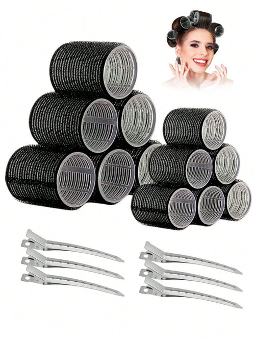 Large Size Hair Rollers With Clips, Self-Gripping Curler Suitable For Long/Medium/Short Hair And Bangs, DIY Hair Curling Tool (Includes 12pcs Large Roller Tubes + 6pcs Clips)