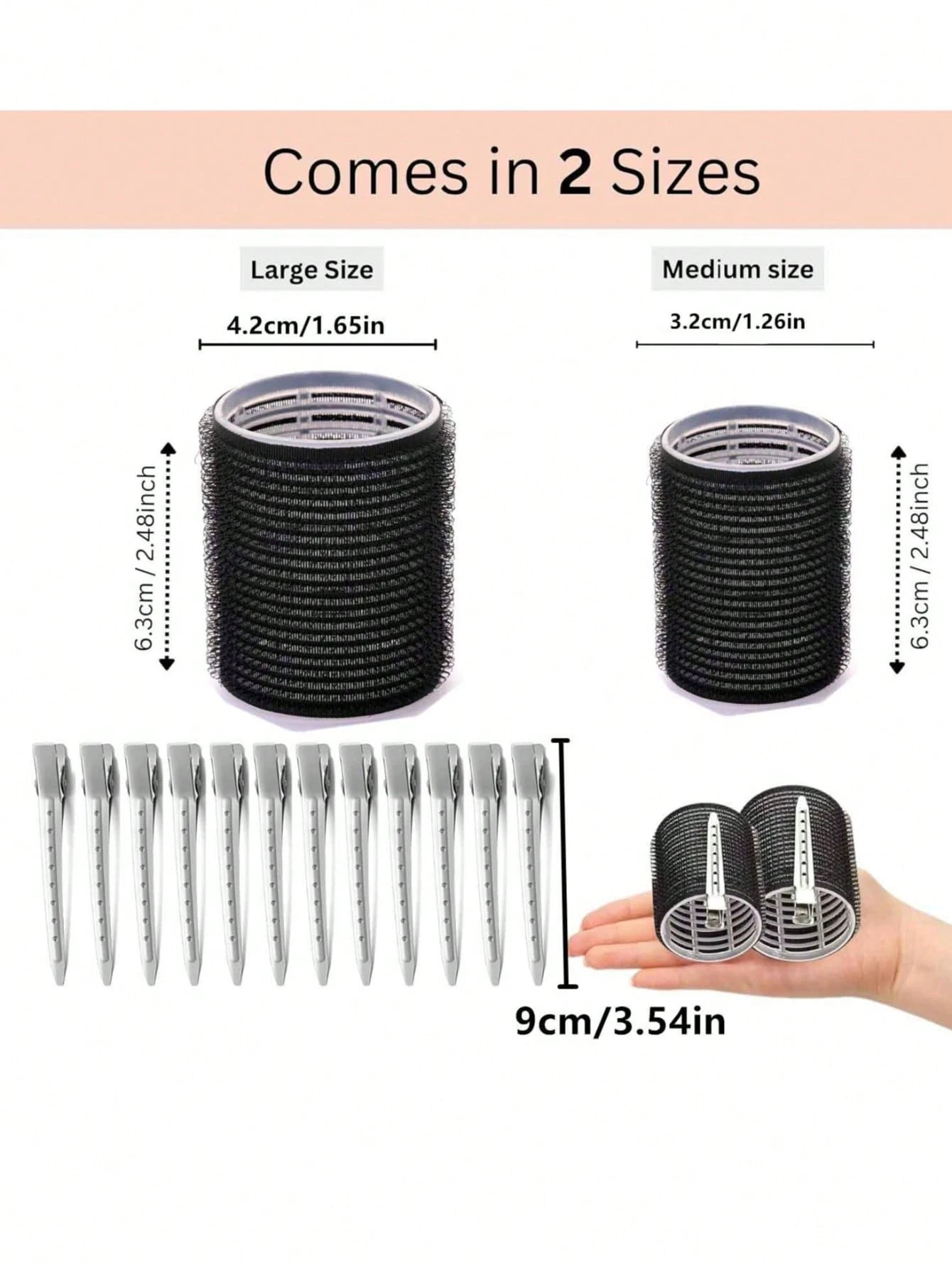 Large Size Hair Rollers With Clips, Self-Gripping Curler Suitable For Long/Medium/Short Hair And Bangs, DIY Hair Curling Tool (Includes 12pcs Large Roller Tubes + 6pcs Clips)