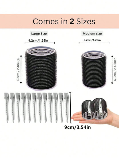 Large Size Hair Rollers With Clips, Self-Gripping Curler Suitable For Long/Medium/Short Hair And Bangs, DIY Hair Curling Tool (Includes 12pcs Large Roller Tubes + 6pcs Clips)