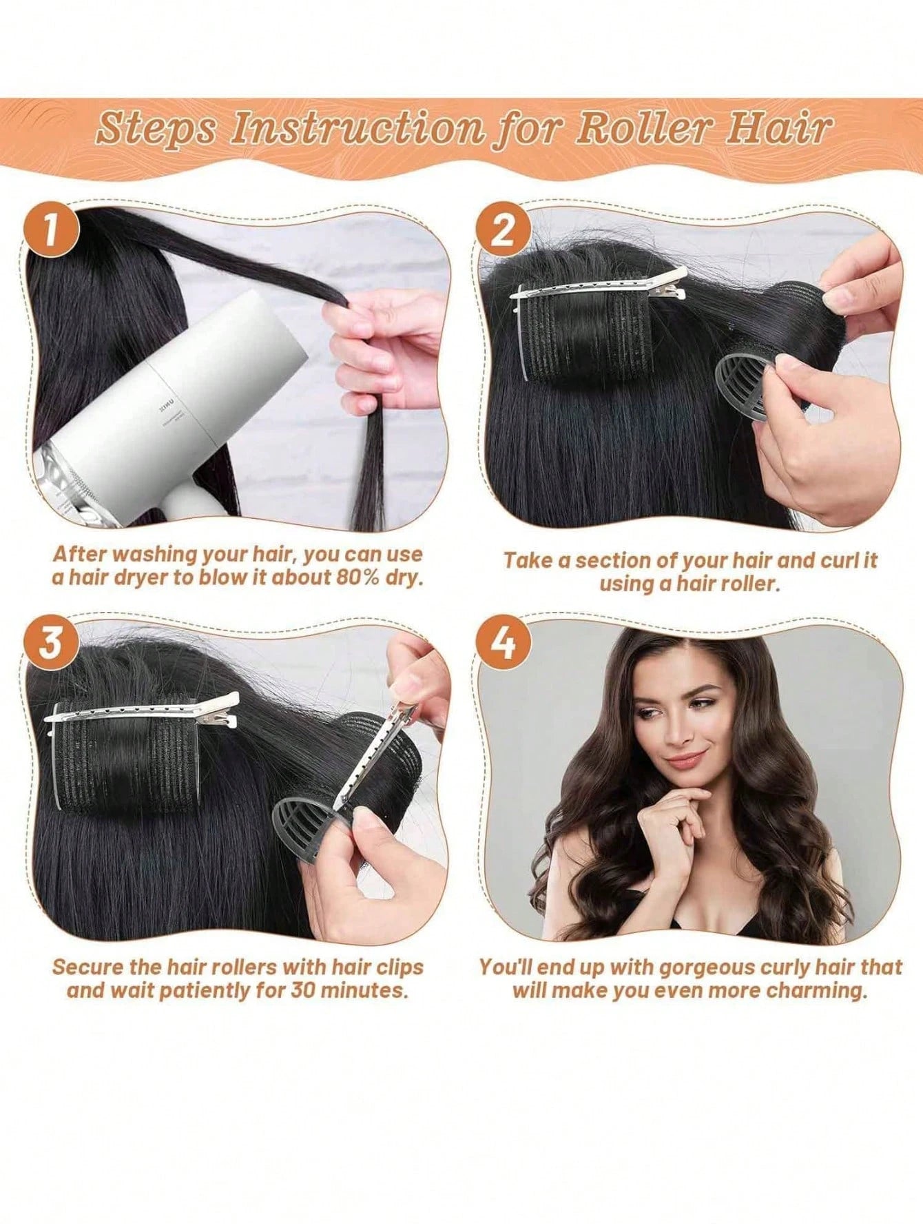 Large Size Hair Rollers With Clips, Self-Gripping Curler Suitable For Long/Medium/Short Hair And Bangs, DIY Hair Curling Tool (Includes 12pcs Large Roller Tubes + 6pcs Clips)