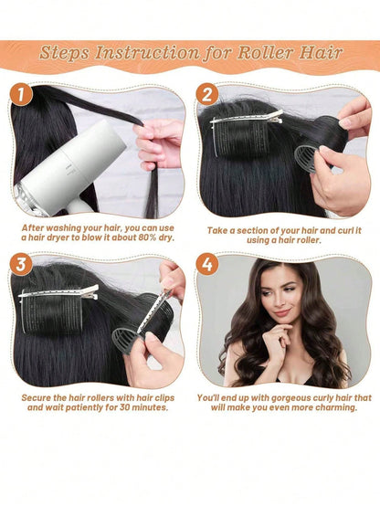 Large Size Hair Rollers With Clips, Self-Gripping Curler Suitable For Long/Medium/Short Hair And Bangs, DIY Hair Curling Tool (Includes 12pcs Large Roller Tubes + 6pcs Clips)