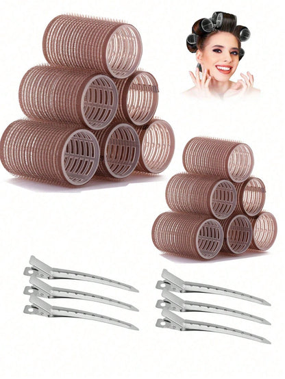 Large Size Hair Rollers With Clips, Self-Gripping Curler Suitable For Long/Medium/Short Hair And Bangs, DIY Hair Curling Tool (Includes 12pcs Large Roller Tubes + 6pcs Clips)