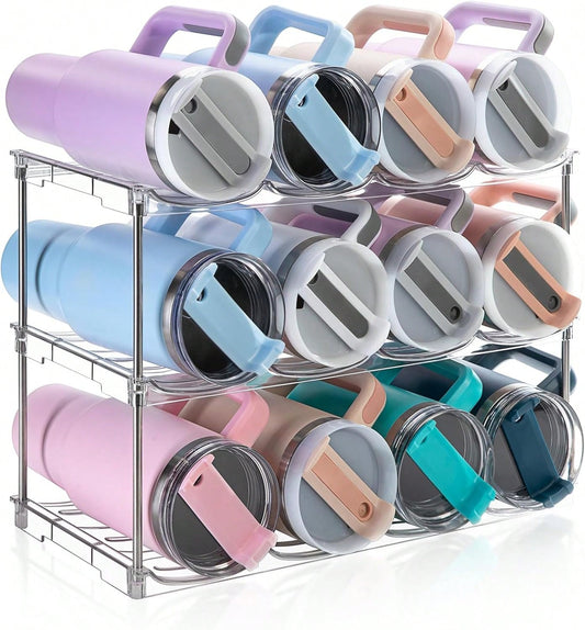 Larger Water Bottle Organizer For 40 Oz Tumbler, Stackable Water Bottle Holder Rack For Cabinet, Kitchen Storage Organizer For Cup Accessories, Tumbler Storage Holder, 3 Pack.