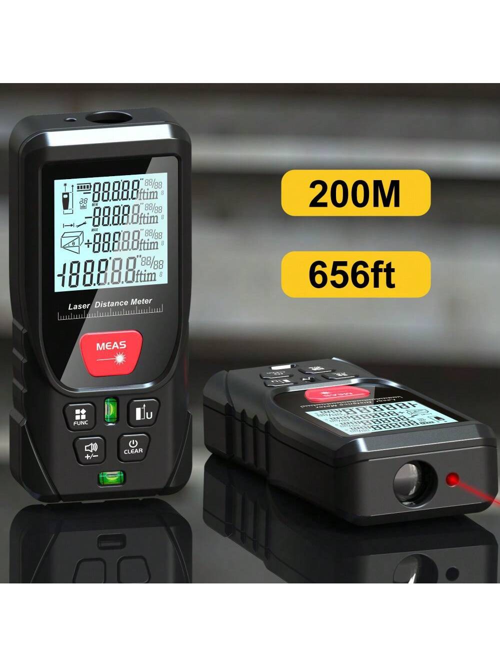 Laser Meter Digital Tape 50m 100m 150m 200m Laser Distance Meter 2 Bubbles Leveling Backlit High Accuracy Handheld Laser Rangefinder Laser Tape Measure With Bag